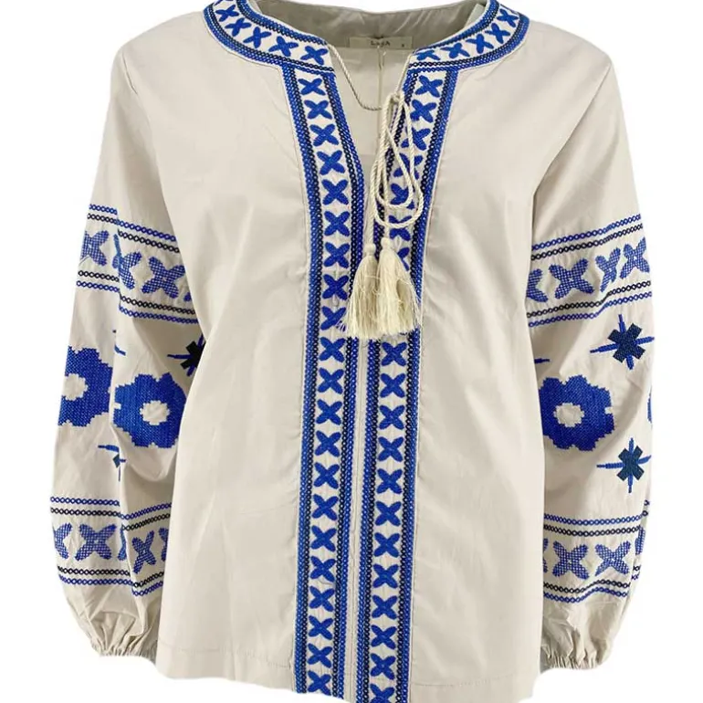 J By J 3672 Embroidery Blouse Sand